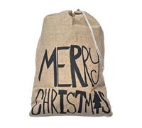 RockParty Large 70x50cm Merry Christmas Hessian Santa Sacks - Burlap Drawstring Bags with Festive Holly Branch, Scribble Tree or Kids Handwriting Designs (Merry Christmas (Kids Handwriting))