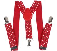 RockParty Men's Polka Dot Suspender Wide Heavy Duty Y Shape Elastic Braces Clip on Suspender - Polka Dot_Red