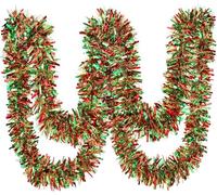 RockParty Metallic Twist Tinsel Garland - Shiny Christmas Tree Decorations, Red, Green, Gold Hanging Garland Ornaments for Indoor & Outdoor Party Supplies (Pack of 2 (4m))