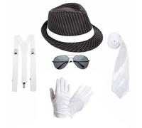 RockParty Michael Jackson Costume Accessories Set Fedora Hat, White Gloves, Tie, Braces & Aviator Sunglasses King of Pop Tribute Fancy Dress for Adults & Teens (White)