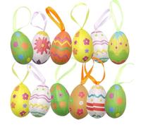 RockParty Multicolour Spots & Stripes Hanging Easter Eggs - 6cm Pack of 12 Decorative Bonnet & Egg Hunt Hanging Ornaments for Easter Crafts & Spring Decor