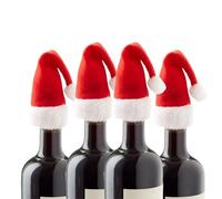 RockParty Set of 4 Mini Santa Hats Bottle Topper Christmas Table Decoration Festive Tableware Accessories for Wine Bottles