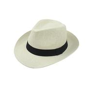 RockParty Unisex Straw Trilby Panama Fedora Hat - Summer Beach Sun Cap for Gentleman's Casual Wear (Paper, White with Black Belt)