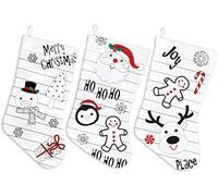 RockParty White Felt Christmas Stockings Pack of 3 Santa Designs, 42 x 20cm Festive Gift Sacks for Holiday Decorations