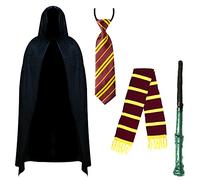 RockParty Wizard Costume Set for Kids Magic Cloak, Wand, Scarf, Tie, Suspenders School Boy/Girl Halloween Cosplay Fancy Dress Outfit Book Day Wizard Fancy Dress Accessories (Kid Set 1)