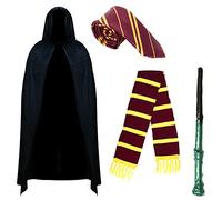 RockParty Wizard Costume Set for Kids Magic Cloak, Wand, Scarf, Tie, Suspenders School Boy/Girl Halloween Cosplay Fancy Dress Outfit Book Day Wizard Fancy Dress Accessories (Adult Set 1)