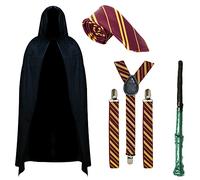 RockParty Wizard Costume Set for Kids Magic Cloak, Wand, Scarf, Tie, Suspenders School Boy/Girl Halloween Cosplay Fancy Dress Outfit Book Day Wizard Fancy Dress Accessories (Adult Set 2)