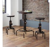 Rockport Round Bar Set - Rustic Elm - Industrial - with 2 Stools