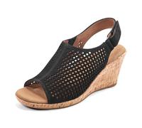 Rockport Women's Briah Perf Sling Wedge Sandal, Black Nubuck, 2.5 UK