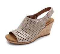 Rockport Women's Briah Perf Sling Wedge Sandal, Metallic Khaki Leather, 3 UK