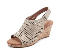 Rockport Women's Briah Perf Sling Wedge Sandal, Taupe Leather, 8 UK