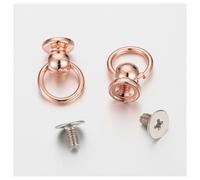 Rockreyoa O-Ring Head Button Studs Brass Screw Rivets with Ring, Screw Cap and Pull Ring, Rivet Leather Craft Rivets Metal Button Rivets for Crafts DIY, Bag Rose Gold, Pack of 20