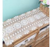 Rockreyoa Rectangular Crochet Table Runner, Macrame Table Runner, Boho Cotton Flax Table Runner, Crochet Lace Mesh Tablecloth for Table Dresser, Scarf, Coffee Table, Sofa, TV Stand, White, 30 x 100 cm