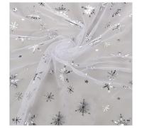 Rockreyoa Snowflakes Silver Foil Nylon Tulle Fabric Glitter Snowflake Fabric Snowflake Mesh Fabric for DIY Tutu, DIY Clothing, Wedding Dress, Home Decoration, White, 1 m