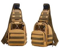 Rockreyoa Tactical Chest Bag Sling Bag Men Outdoor Military Camouflage Shoulder Bag Waterproof MOLLE Crossbody Bag Shoulder Bag Men Women for Travel, Hiking, Cycling, Camping, khaki, 23 x 35 x 9cm
