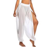 Rockreyoa Transparent Trousers Women's Trousers Long Chiffon Split Trousers Transparent Long Summer Trousers Beach Trousers Lightweight Summer Trousers Wide Trousers Loose Casual Trousers Elastic