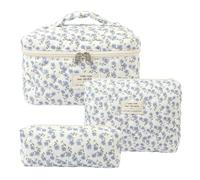 Rockreyoa Travel Cosmetic Bag Coquette Cosmetic Bag Made of Cotton Large Makeup Bag Organiser with Brush Compartment Kawaii Toiletry Bag Flowers Quilted Toiletry Bag Blue Peacock Flower 19 x 8 x 6 cm