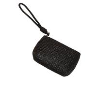 Rockreyoa Women's Small Mini Short Purse Small Purses with Lanyard Purse Women Change Bag Coin Purse Straw Clutch Bag Wallet Key Case, black