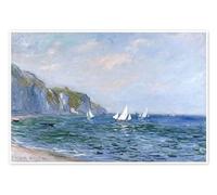 Rocks and sailing boats in Pourville Poster by Claude Monet 60 x 40 cm Blue Wall art Wall decor