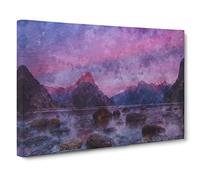 Rocks At The Milford Sound Fiord Canvas Print | Gallery Wrapped 30mm Frame Wall Art | 20x14 inches | Ready to Hang | Modern Picture | Living Room Bedroom Lounge Office