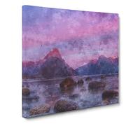 Rocks at the Milford Sound Fiord Canvas Print | Gallery Wrapped 30mm Frame Wall Art | 20x20 inches | Ready to Hang | Modern Picture | Living Room Bedroom Lounge Office