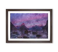 Rocks at The Milford Sound Fiord Painting Framed Print | A2 Walnut Framed Wall Art | Ready to Hang | Modern Historical Picture | Living Room Bedroom Lounge Office