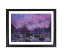 Rocks At The Milford Sound Fiord Painting Modern Art Framed Print | A3 Black Framed Wall Art | Ready to Hang | Modern Historical Picture | Living Room Bedroom Lounge Office