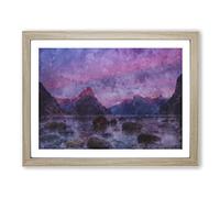 Rocks At The Milford Sound Fiord Painting Modern Art Framed Print | A3 Oak Framed Wall Art | Ready to Hang | Modern Historical Picture | Living Room Bedroom Lounge Office