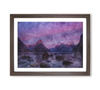 Rocks At The Milford Sound Fiord Painting Modern Art Framed Print | A3 Walnut Framed Wall Art | Ready to Hang | Modern Historical Picture | Living Room Bedroom Lounge Office