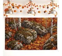 Rocks Backdrop, Autumn Natural Leaves Acorns Fall Orange Background Banner for Photo Booth Photography Party Event Decor 71x43 Inch