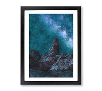 Rocks Beneath The Stars Painting Modern Framed Print | A4 Black Framed Wall Art | Ready to Hang | Modern Space Picture | Living Room Bedroom Lounge Office