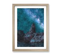 Rocks Beneath The Stars Painting Modern Framed Print | A4 Oak Framed Wall Art | Ready to Hang | Modern Space Picture | Living Room Bedroom Lounge Office