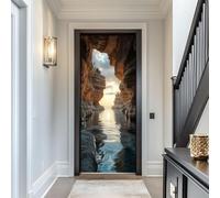 Rocks Door Stickers, Interior Door Decal Sea Door Wall Mural Wallpaper, Self Adhesive Door Decals Bedrooms Living Room Home Decor 3D Door Murals Sticker 77 x 200 cm w.1473