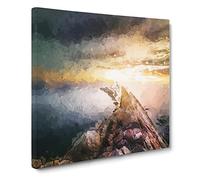 Rocks in the Ocean Canvas Print | Gallery Wrapped 30mm Frame Wall Art | 20x20 inches | Ready to Hang | Abstract Seascape Picture | Living Room Bedroom Lounge Office