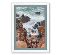 Rocks Meet Tide Coastal Framed Wall Art Print A1 (84.1×59.4cm) White, Wall Decor for Living Room, Bedroom, Office & Home, Ready to Hang, Art Gift