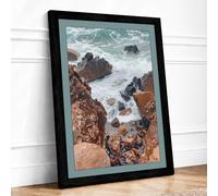 Rocks Meet Tide Coastal Framed Wall Art Print A2 (59.4×42cm) Black, Wall Decor for Living Room, Bedroom, Office & Home, Ready to Hang, Art Gift