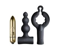 Rocks Off Silhouette Be Mine Pleasure Set - Couples Set, 7 Modes (3 Speeds & 4 Patterns), Dual Use C-Ring & Anal Plug, Body-Safe Silicone, Water-Resistant, Quiet, 138g