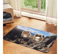 Rocks Scenic Pet Feeding Mat 30x45cm, Absorbent Dog Mat for Food and Water Bowl, PU Leather Cat Food Mat Waterproof Dog Bowl Mats Quick Dry Pet Placemats-No Stains