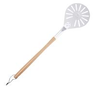 ROCKSHEAT Pizza Turning Peel 7" Perforated Anodized Aluminum Round Pizza Peel Turner with Wood Handle Non Stick Pizza Paddle for Homemade Bread Outdoor Pizza Oven Accessories