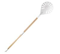 ROCKSHEAT Pizza Turning Peel, 9" Perforated Anodized Aluminum Round Pizza Peel Turner with Wood Handle, 2 Sizes in 1 Non Stick Spatula for Homemade Bread Outdoor Pizza Oven Accessories