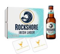 Rockshore Irish Lager 12 Pack Bottles 330ml | Crisp Refreshing Irish Beer 4% ABV | Includes 2 Celebration Spirits Beer Mats | Perfect Lager Gift Set for BBQs, Parties & Weekend Drinks