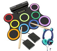 ROCKSOCKI Electric Drum Set, 9 Drum Practice Pad, Roll-up Drum Pad Machine with Headphone Built-in Speaker Drum Sticks Foot Pedals 10 Hours Playtime