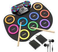 ROCKSOCKI Electronic Drum Set 9Pads with LED Lights, Bluetooth Portable Electronic Drum Kit, Roll-Up Practice Drum Pad, Built-in Dual Speakers, Headphone, Holiday Birthday Gift for Kids Adults