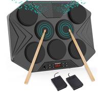 ROCKSOCKI Electronic Tabletop Drum Set, Portable Digital Drum Kit 7 Velocity Sensitivity Drum Pads, LED Music Level Light, USB-MIDI Mac & PC Support, Ideal Gift for Adult and Beginners