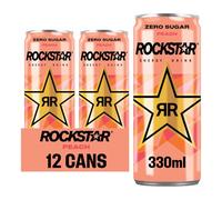 Rockstar Energy Drink - Peach - Non-Alcoholic - 155 mg Caffeine - Caffeinated Drink with Taurine, Niacine and Vitamin B6-12 x 330ml cans