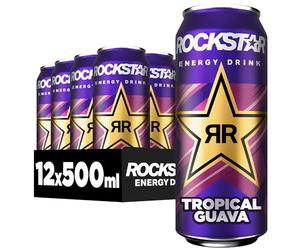 Rockstar Energy Drink Tropical Guava Flavour - Caffeinated Soft Drink for Energy Kick, Disposable (12 x 500 ml) (Packaging Design May Vary)