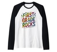Rockstar First Grade Rocks Last Day Choir Teacher Crew Raglan Baseball Tee