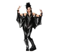 Smiffys Fever Rockstar Jumpsuit, Women's Black Faux Leather All-in-One Costume with Stud Details and Batwing Sleeves, Glam Rock Fancy Dress for Halloween, Concerts, 80s Parties, Festivals, X-Small