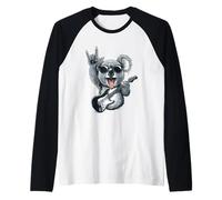 Rockstar Koala with Sunglasses Electric Guitar Rock Hand Raglan Baseball Tee