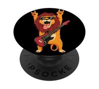Rockstar Lion Guitarist Double Horns Metal Roll Pop Graphic PopSockets Adhesive PopGrip